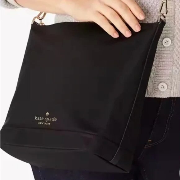 Kate Spade New York Woman's Chelsea Nylon Duffle Bag Black Crossbody Bucket Bag - Picture 11 of 16